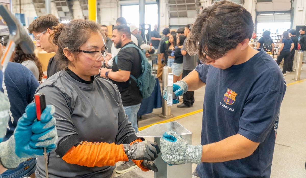 High school students learning skilled trades