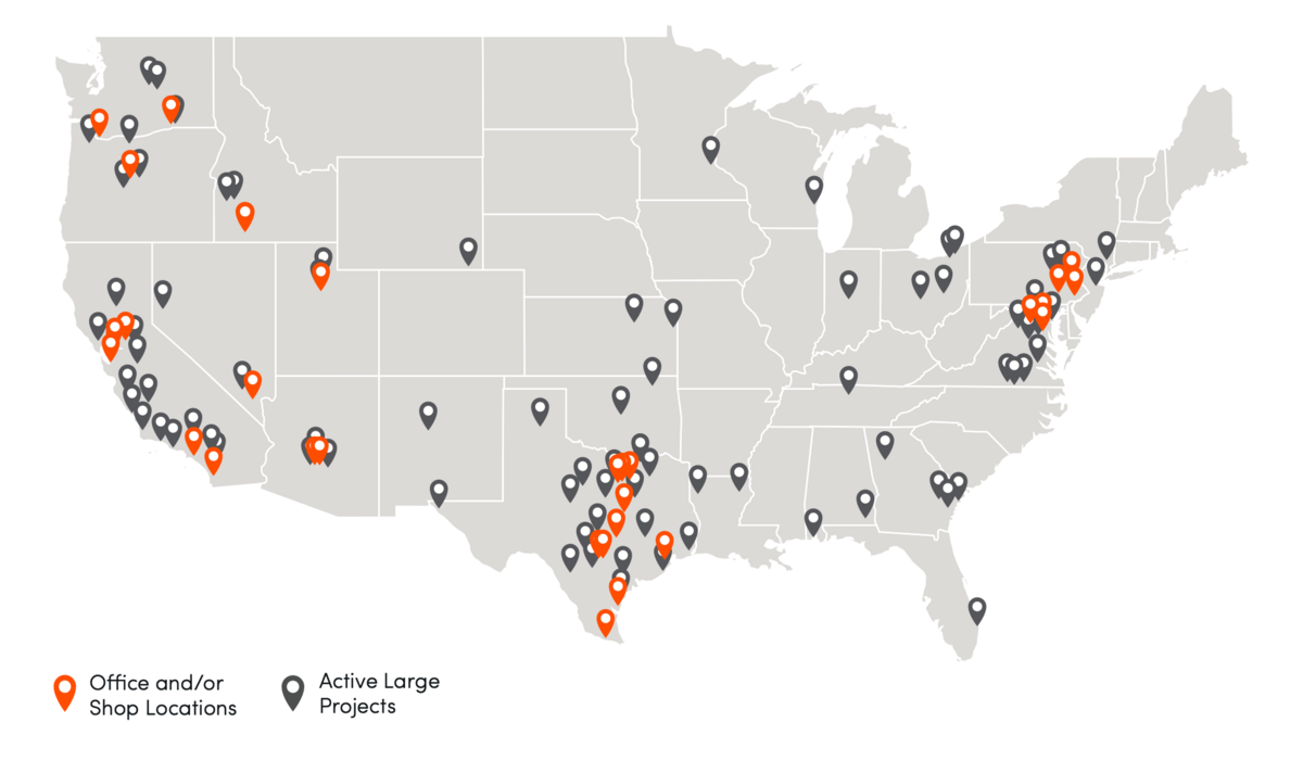 Southland Industries office locations and project locations on a map