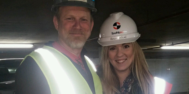 Ashley Bistline poses with her father, discussing work-life balance, returning to work after maternity leave, and our People First culture.